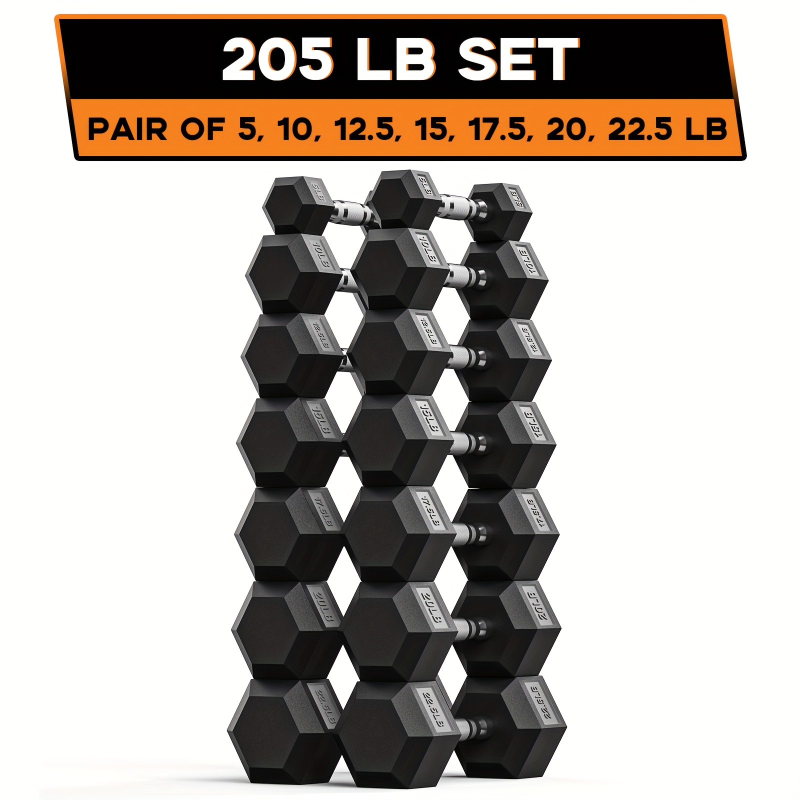 Home Gym Dumbbell Workout - 40-355LB HEX Dumbbell Set Rubber Encased