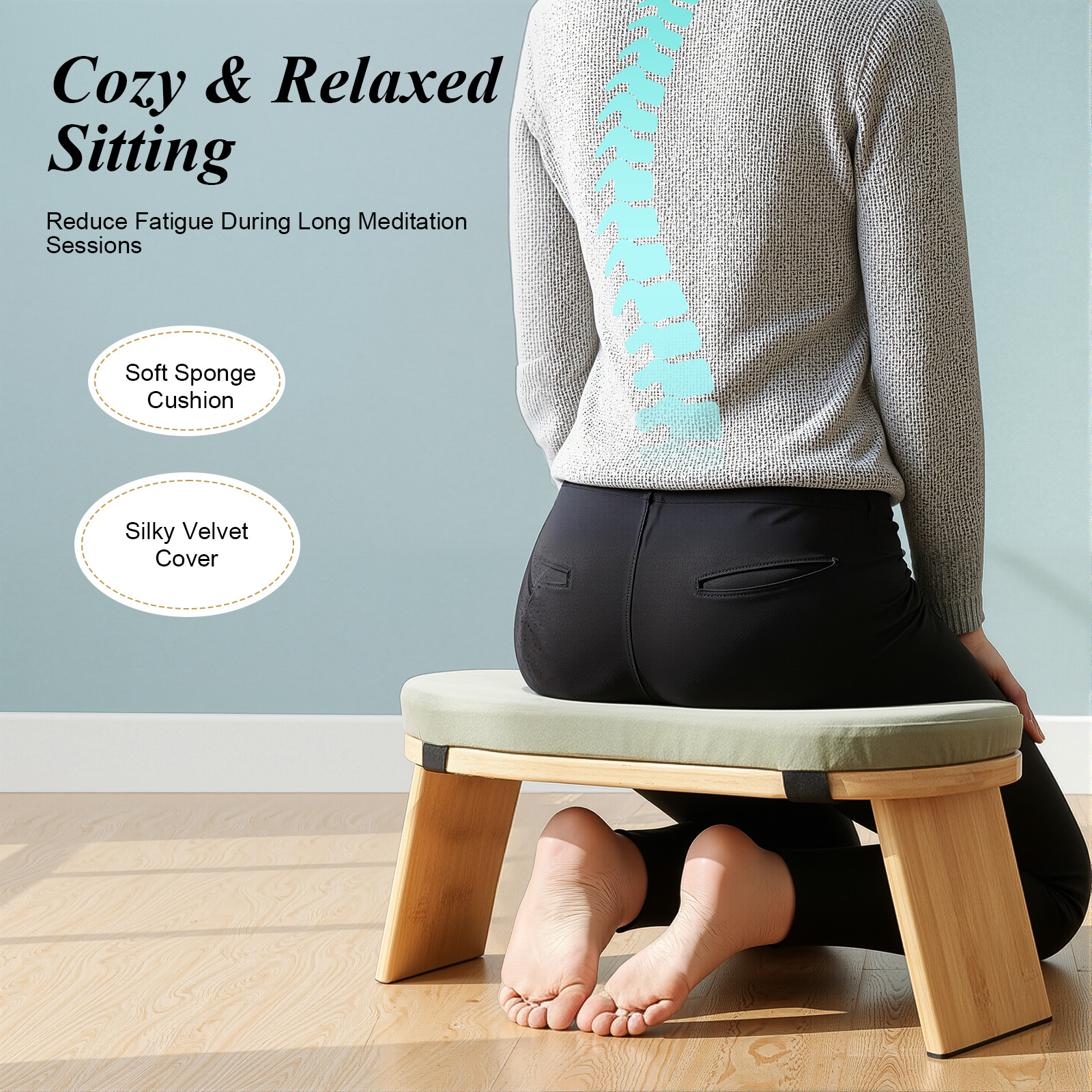 Home Gym Yoga Room - Foldable Meditation Bench, Portable Ergonomic Kneeling