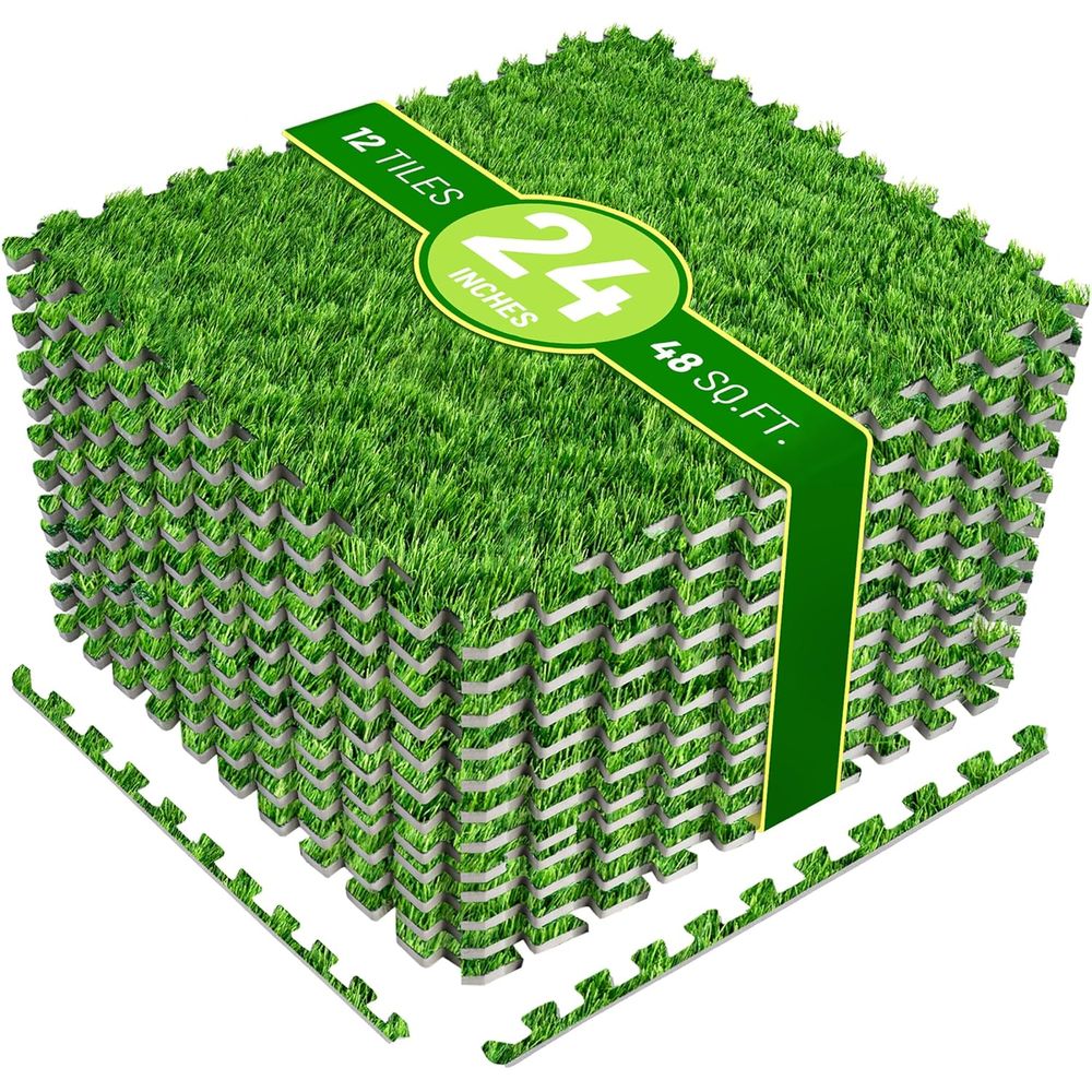 Home Gym Outdoor - 12-Piece Interlocking Artificial Grass Mats, 24x24,