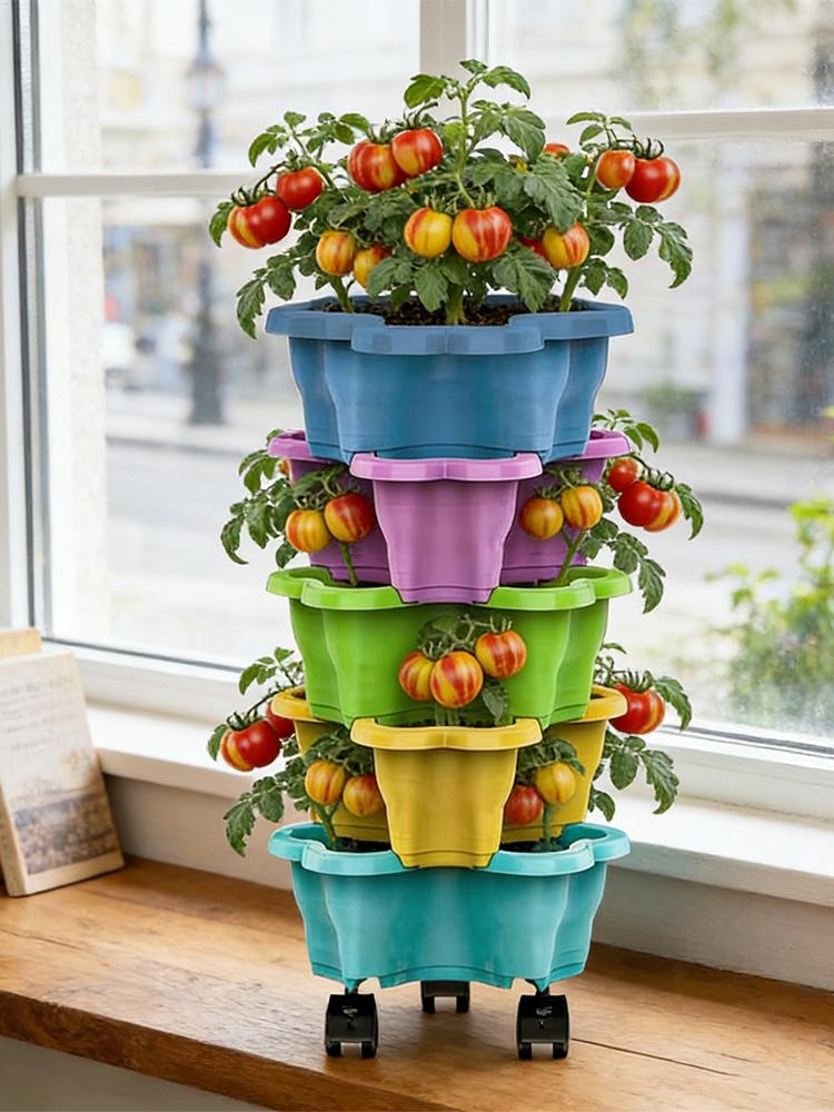 Home Gym Garden - 4/5 Tiers Flowerpot Vertical Tower, Stackable
