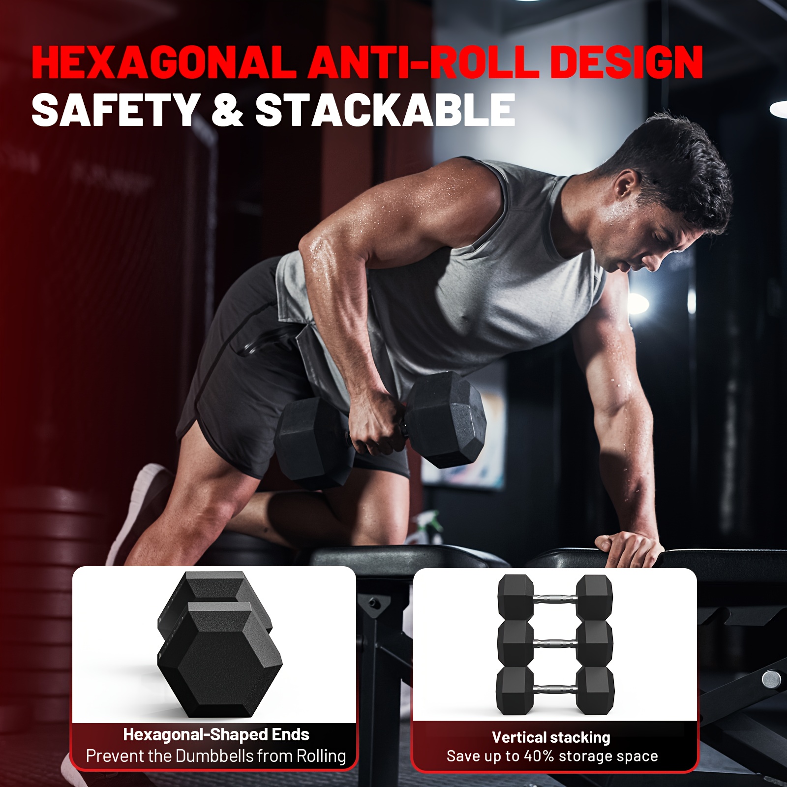 40-355LB HEX Dumbbell Set Rubb - Home Gym Dumbbell Workout incelemesi ve fiyatı