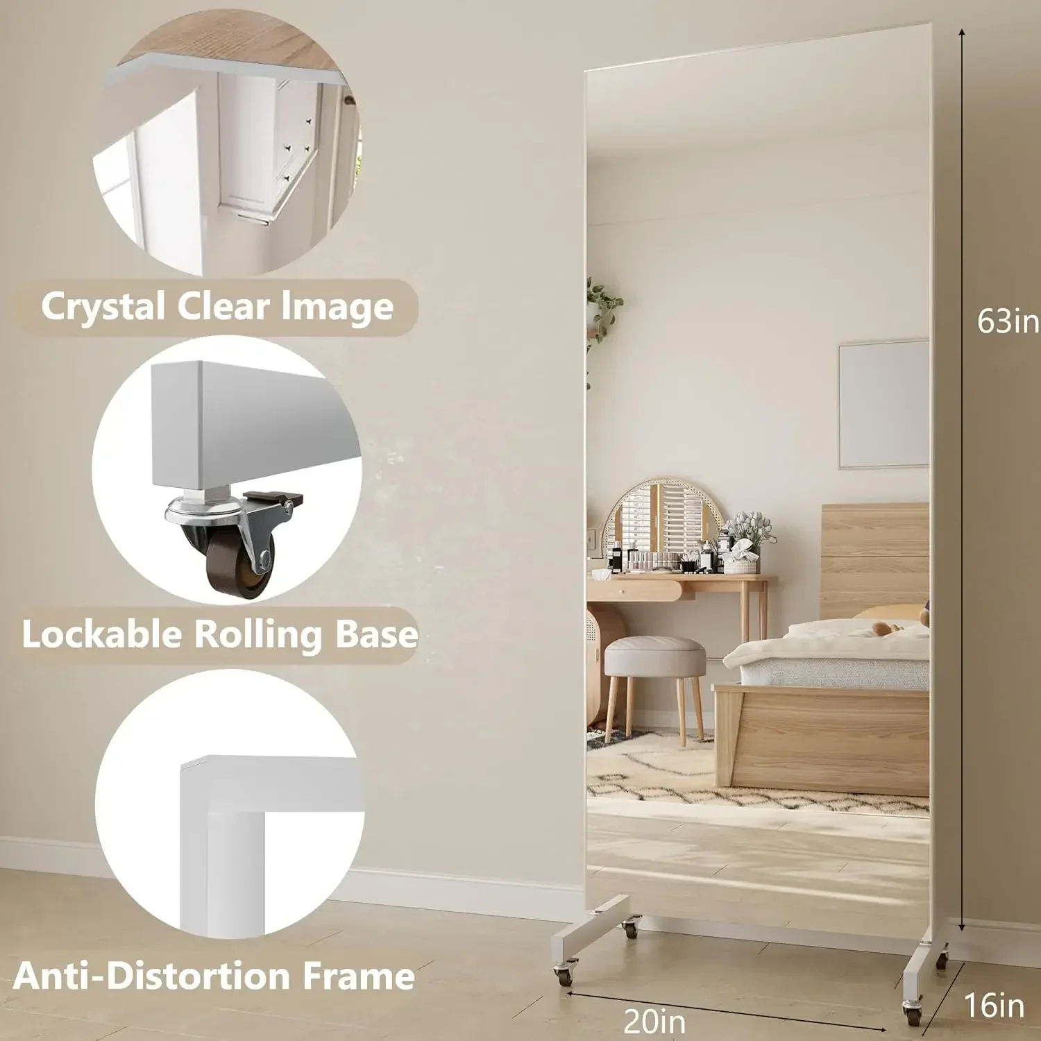 Rolling Floor Mirror With Whee - Home Gym Yoga Room incelemesi ve fiyatı