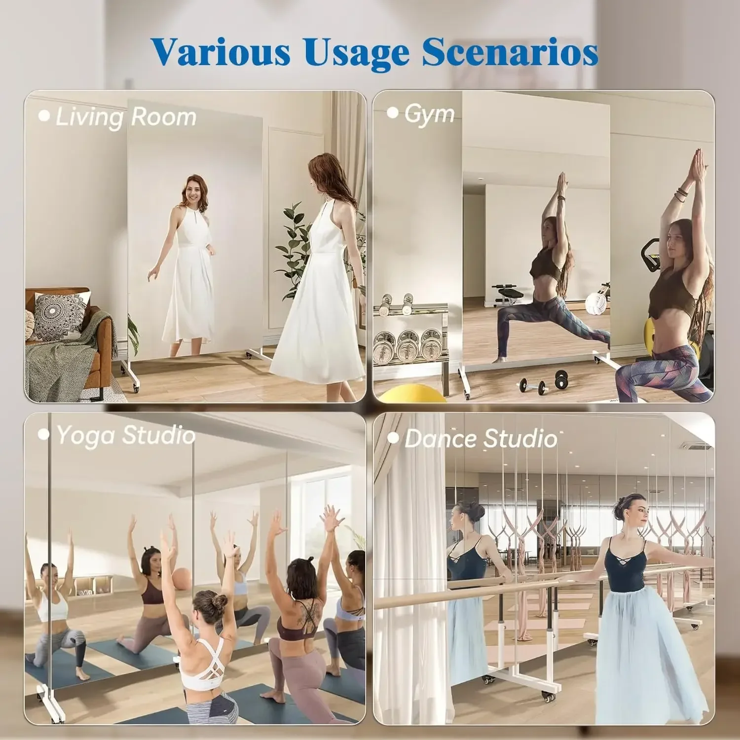 Rolling Floor Mirror With Whee - Home Gym Yoga Room incelemesi ve fiyatı