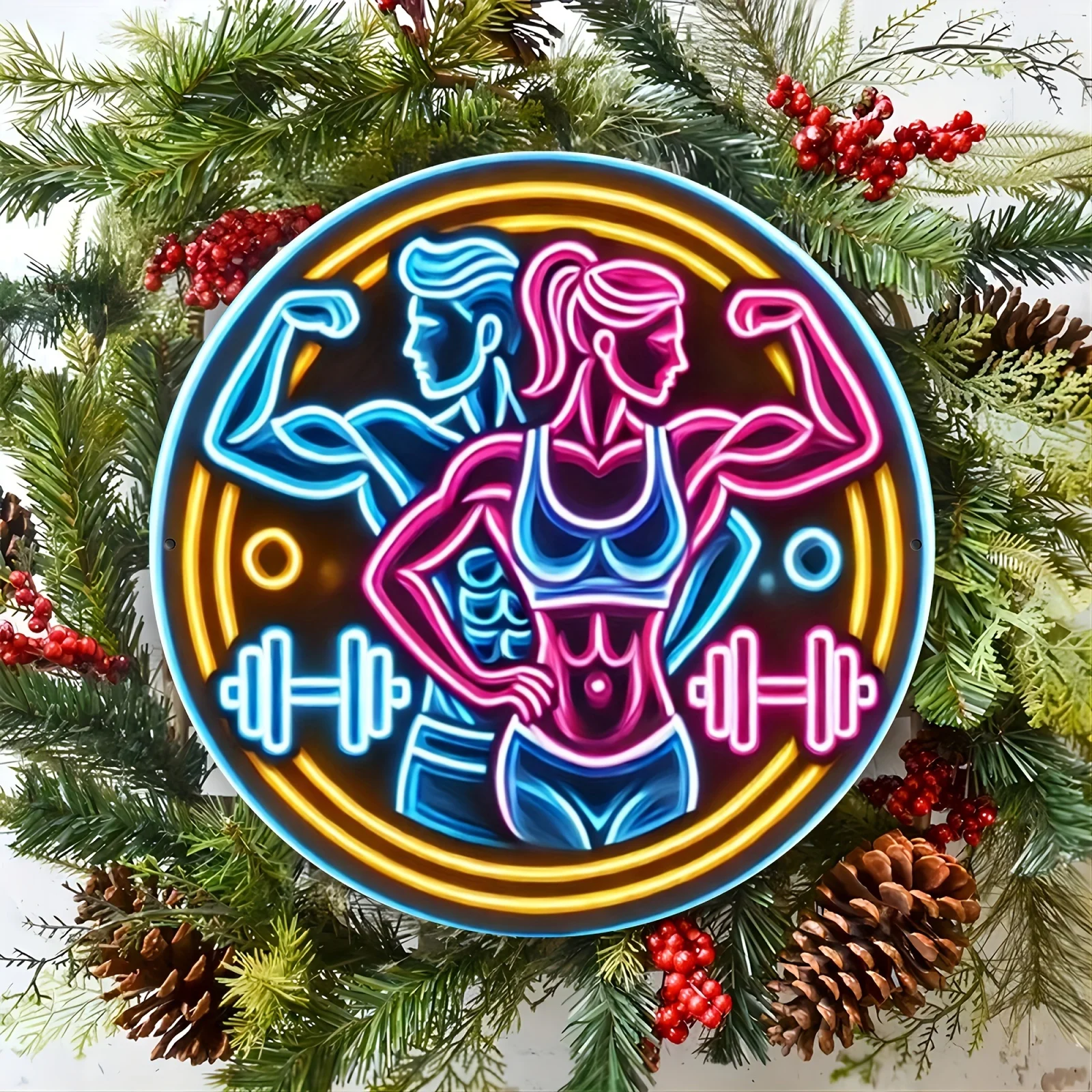 2D Metal Sign Fitness Gym Neon - Home Gym Dumbbell Workout incelemesi ve fiyatı
