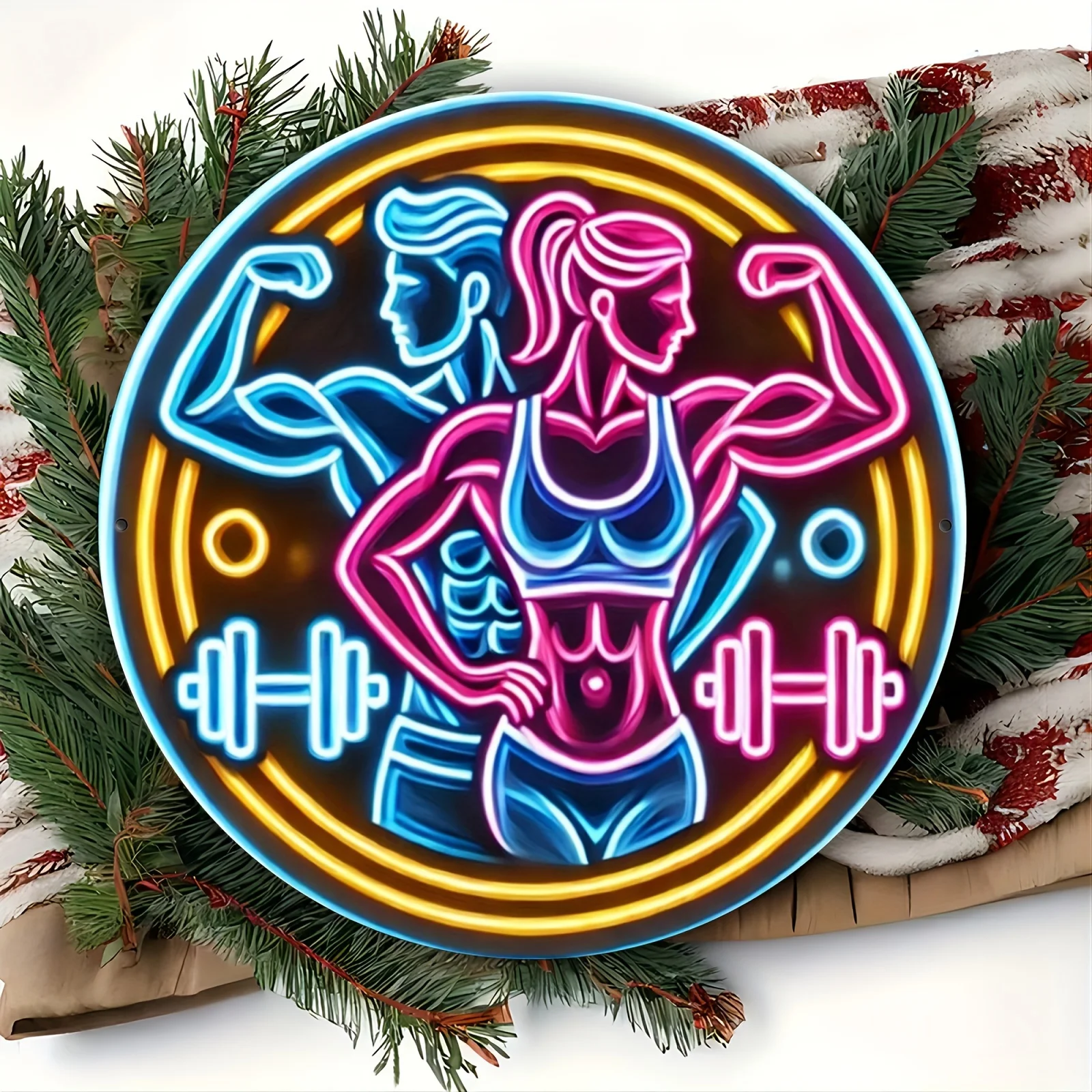 2D Metal Sign Fitness Gym Neon - Home Gym Dumbbell Workout incelemesi ve fiyatı